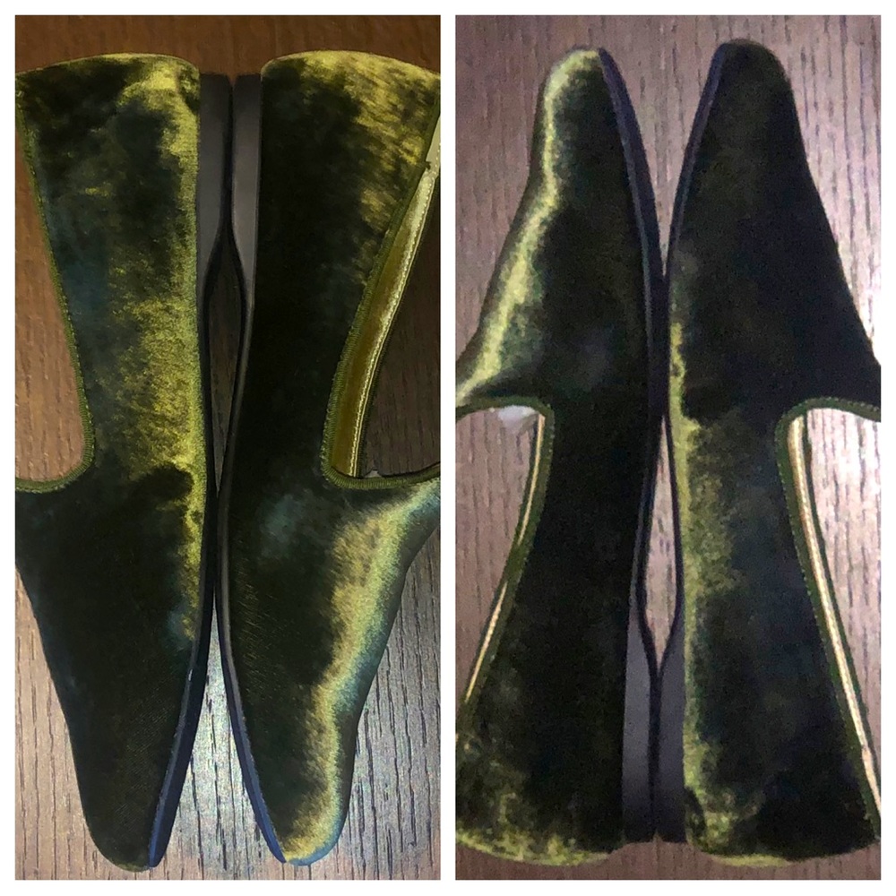 RARE & RETIRED Birdies HERON Olive Luxe Velvet Smoking Flats/Loafers/Slippers - Picture 16 of 16